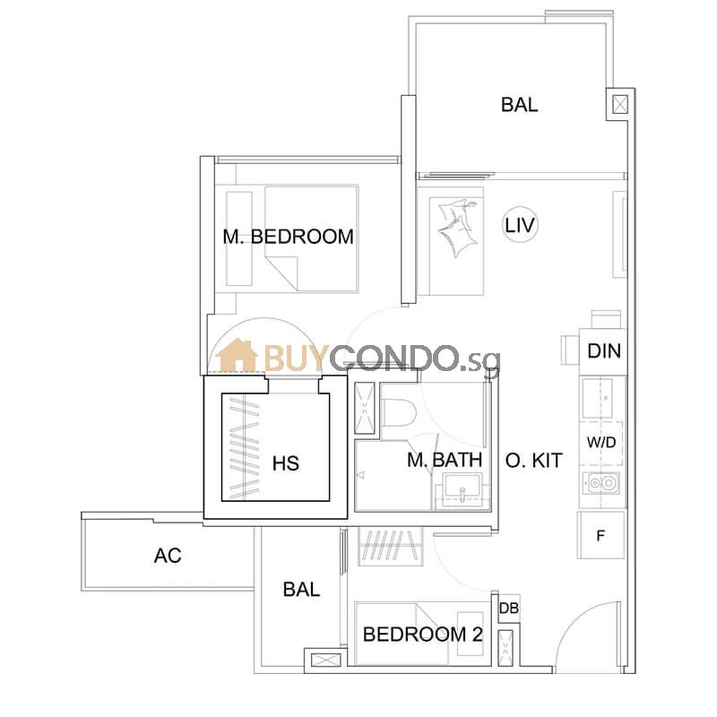 2 Bedroom Type B1 516sqft