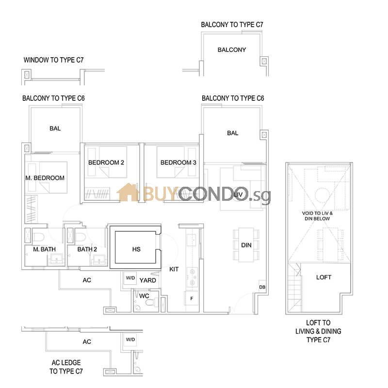 3 Bedroom Loft Type C6 C7 1001sqft 1184sqft