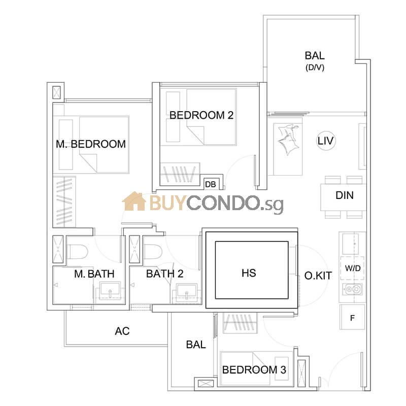 3 Bedroom Type C1 700sqft