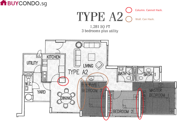 Which wall can hack in a Condo floorplan?