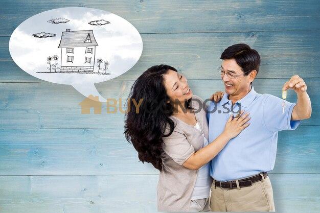 composite image smiling couple holding set keys 1134 35067