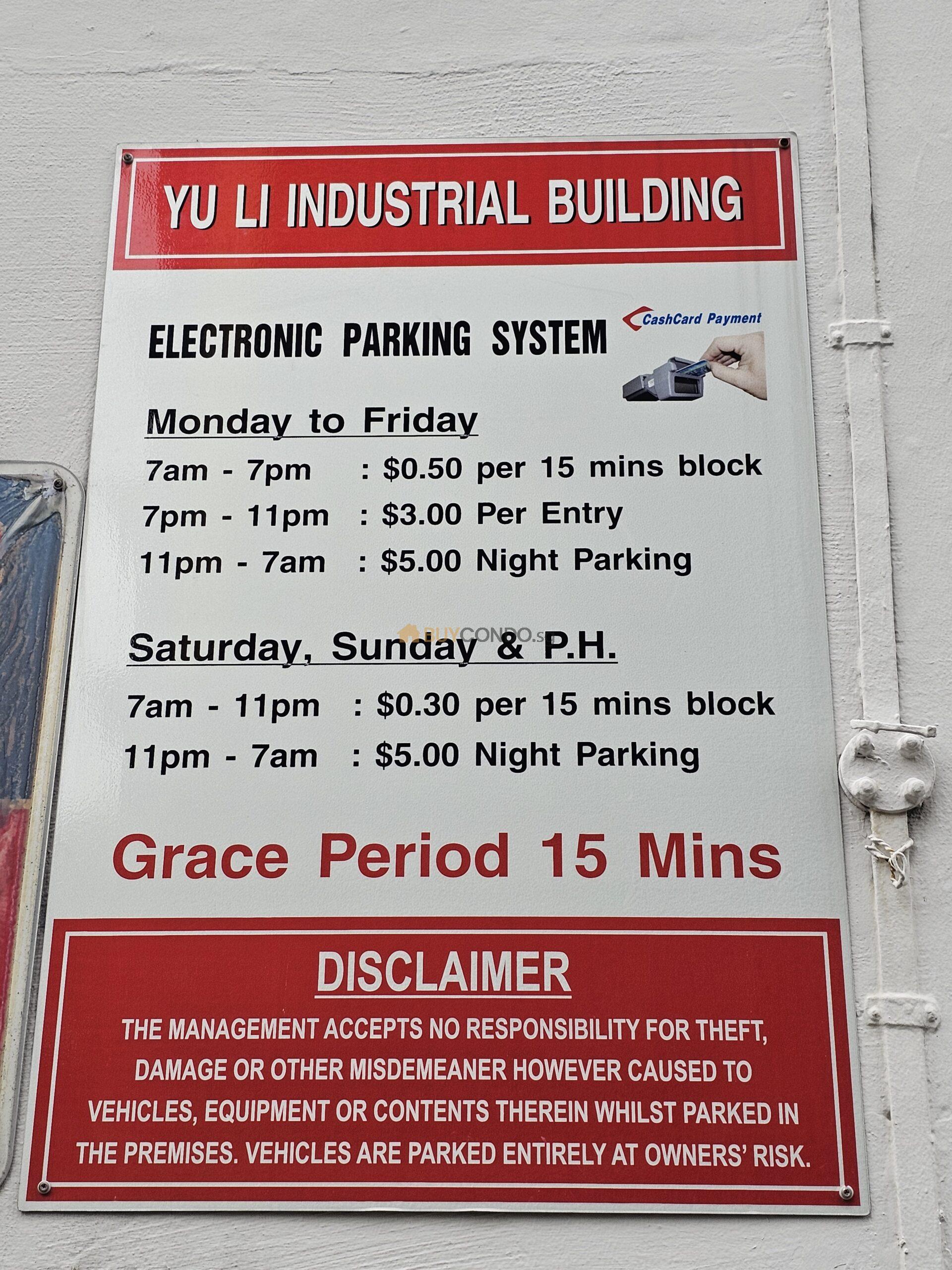 Yu Li Industrial Building Parking Rates